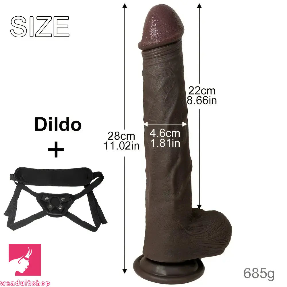 11.02in Ebony Wearable Realistic Silicone Thick Dildo For G Spot Sex Game