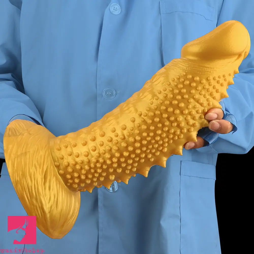 .48in 9.05in 10.62in 12.59in 14.17in Golden Soft Wolf-tooth Spiked Dildo