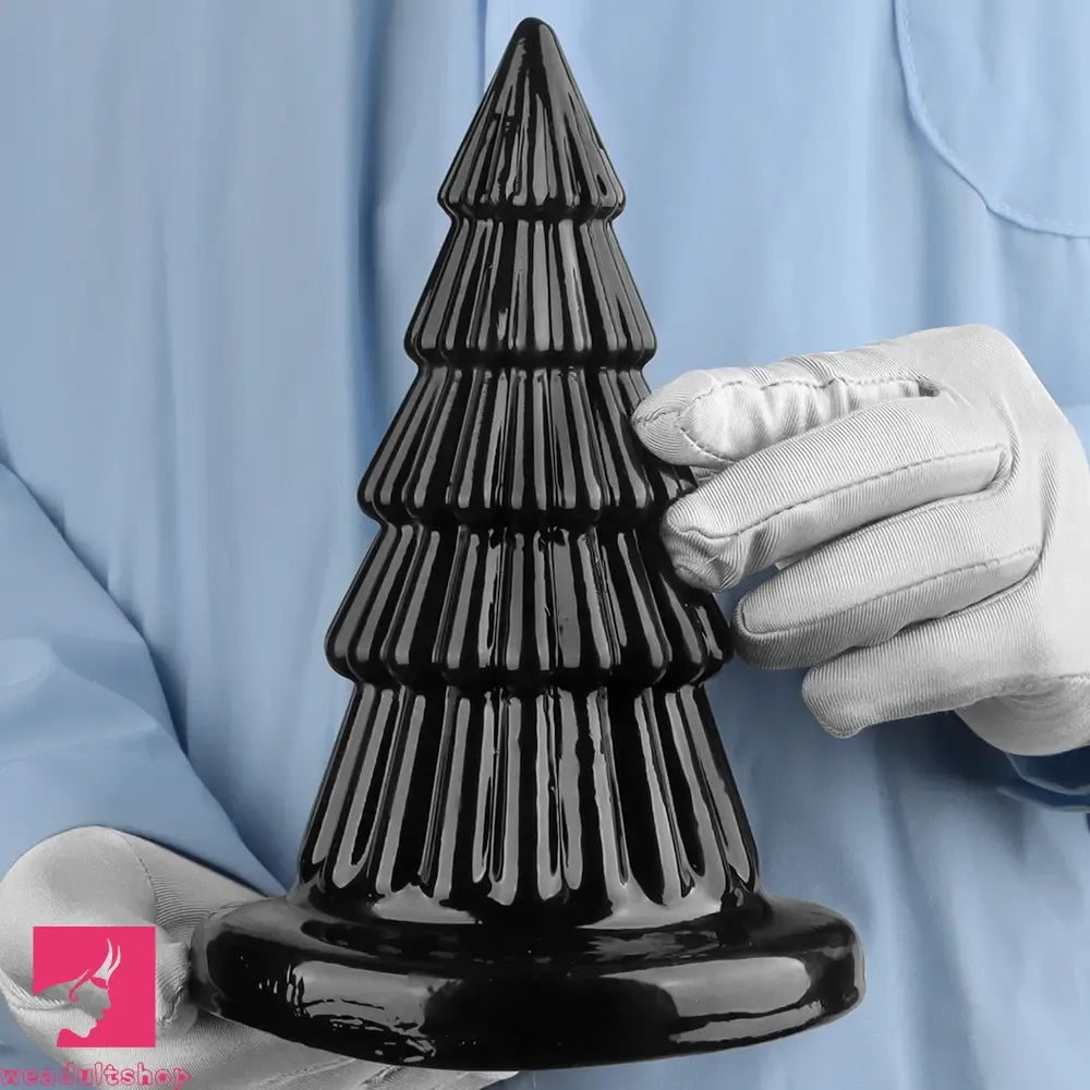 7.67in Christmas Tree PVC Black Extra Butt Plug Cock Dildo With Suction Cup