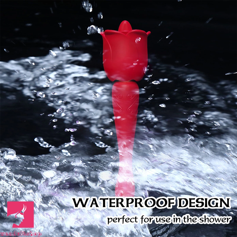 8.9in Licking Vibrating 2in1 Tongue Vibrating Dildo Rose Adult Toy