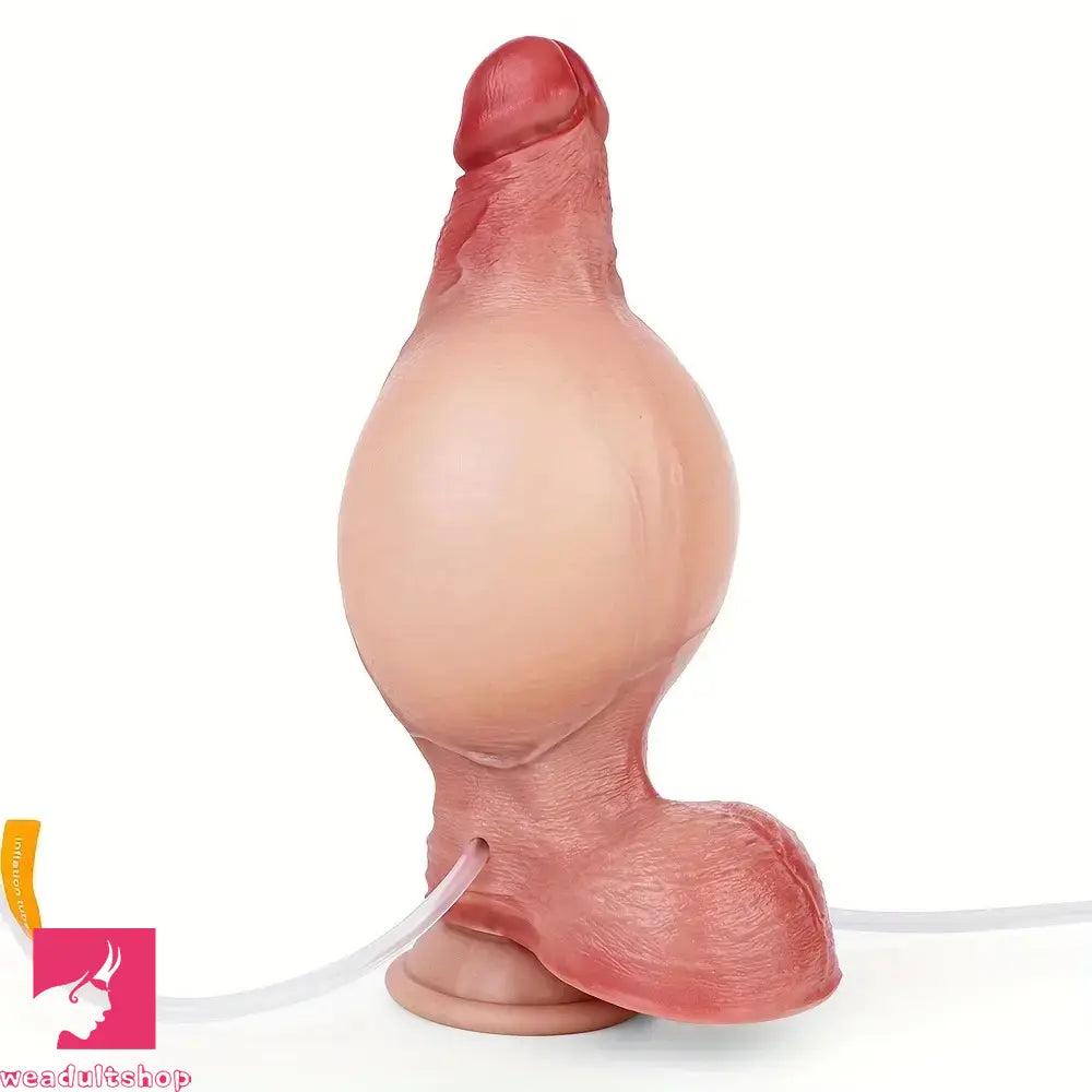 7.28in Realistic Inflatable Water Spraying Soft Silicone Light Beige Dildo