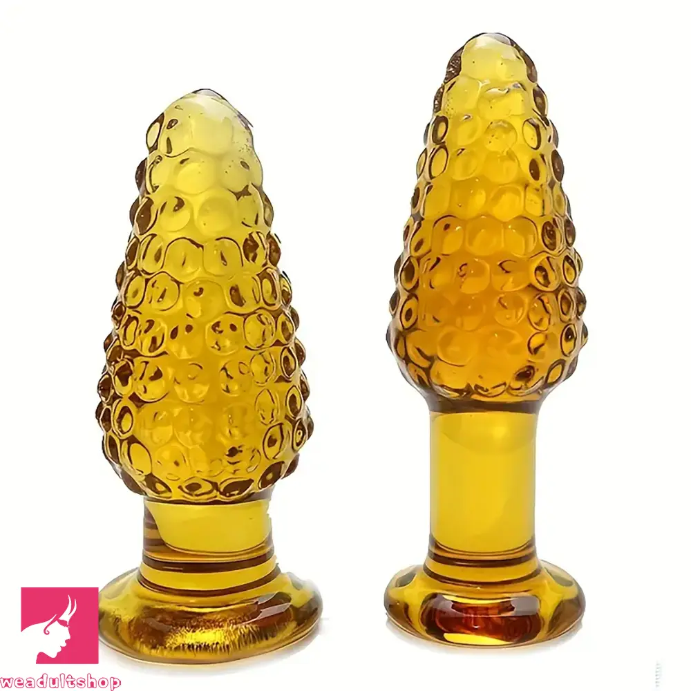 4.1in 4.5in Golden Glass Anal Plug Granular Floating Spiked Mini Dildo 4.1in 4.5in Golden Glass Anal Plug Granular Floating Spiked Mini Dildo