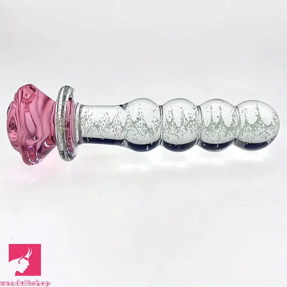 5.7in Glowing Glass Anal Dildo With Rose Base Dildo For Prostate Sex