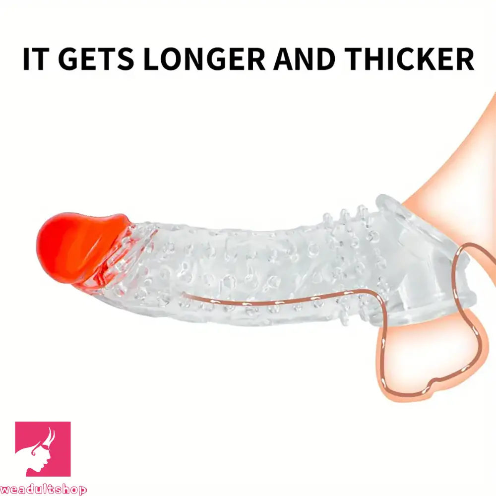8.46in Clear Anatomy Big Spiked Penis Sleeve Dildo For Enlargement