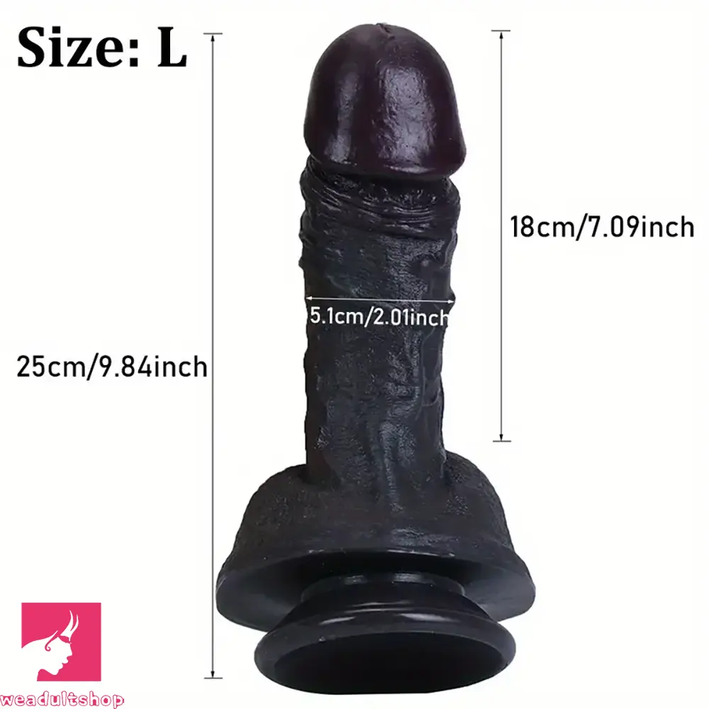 7.48in 9.84in Realistic Ebony Silicone Soft Male Dildo With Veins