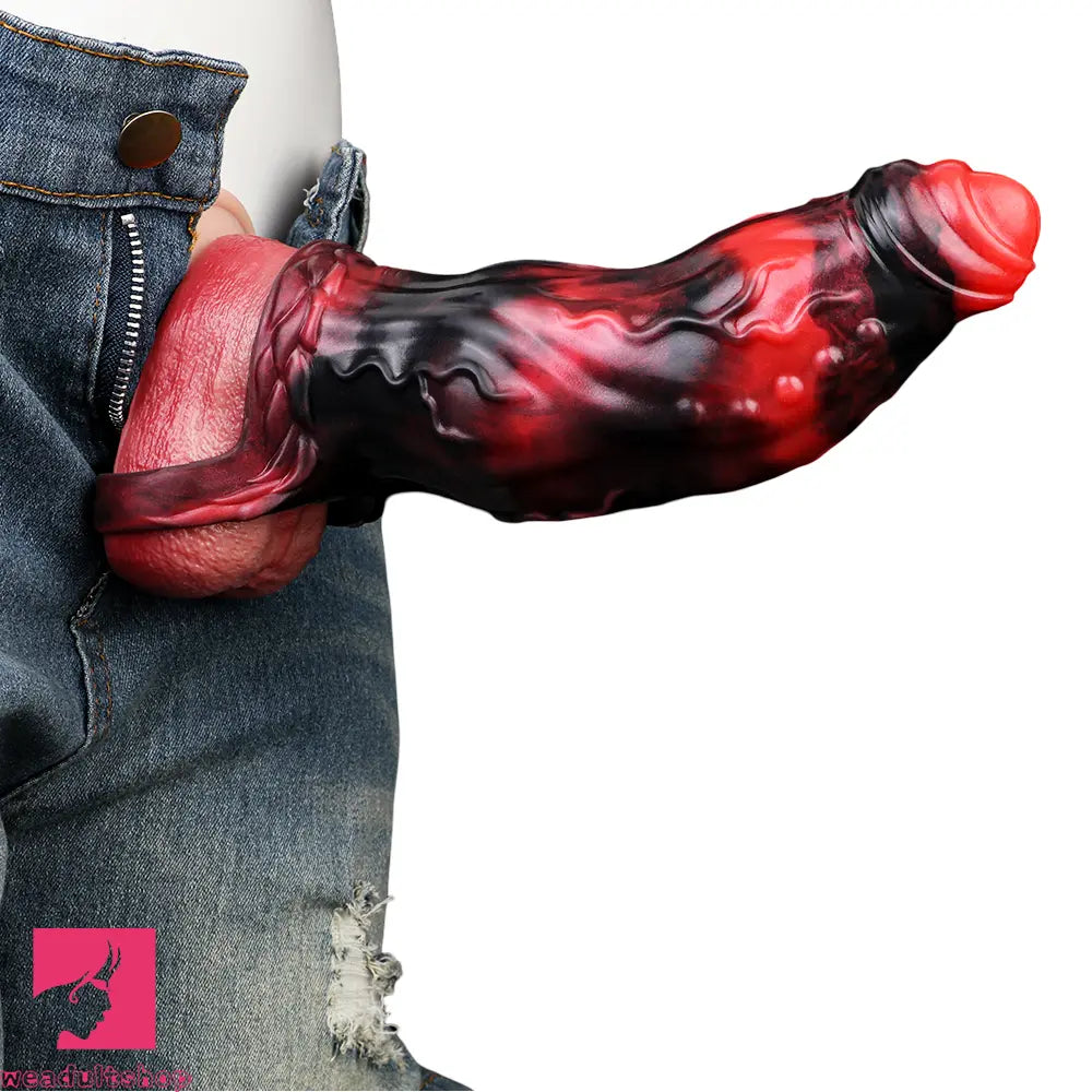 6.18in 6.85in 7.95in Uncut Dog Knot Spiked Soft Dildo Sleeve Penis Extender