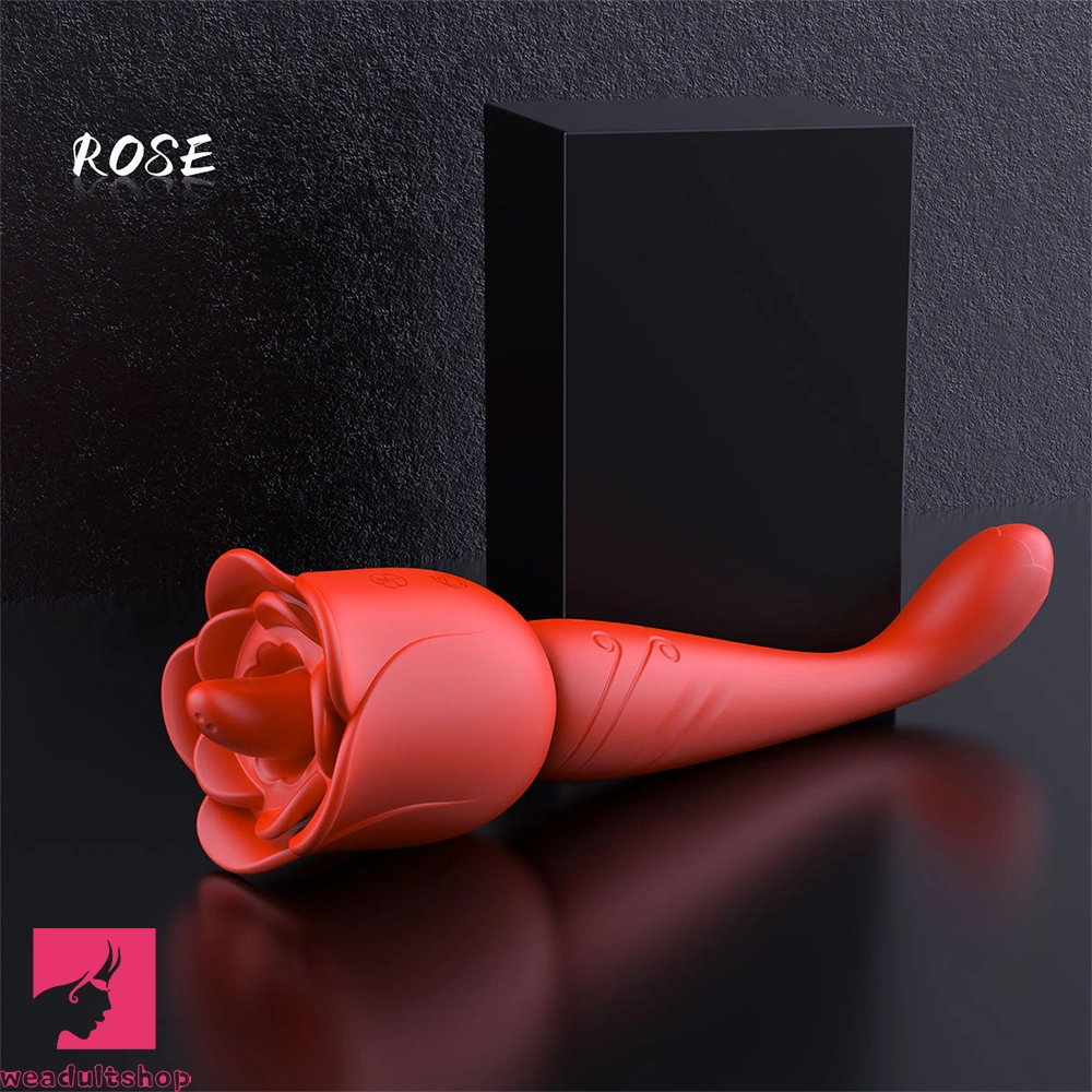 8.9in Licking Vibrating 2in1 Tongue Vibrating Dildo Rose Adult Toy