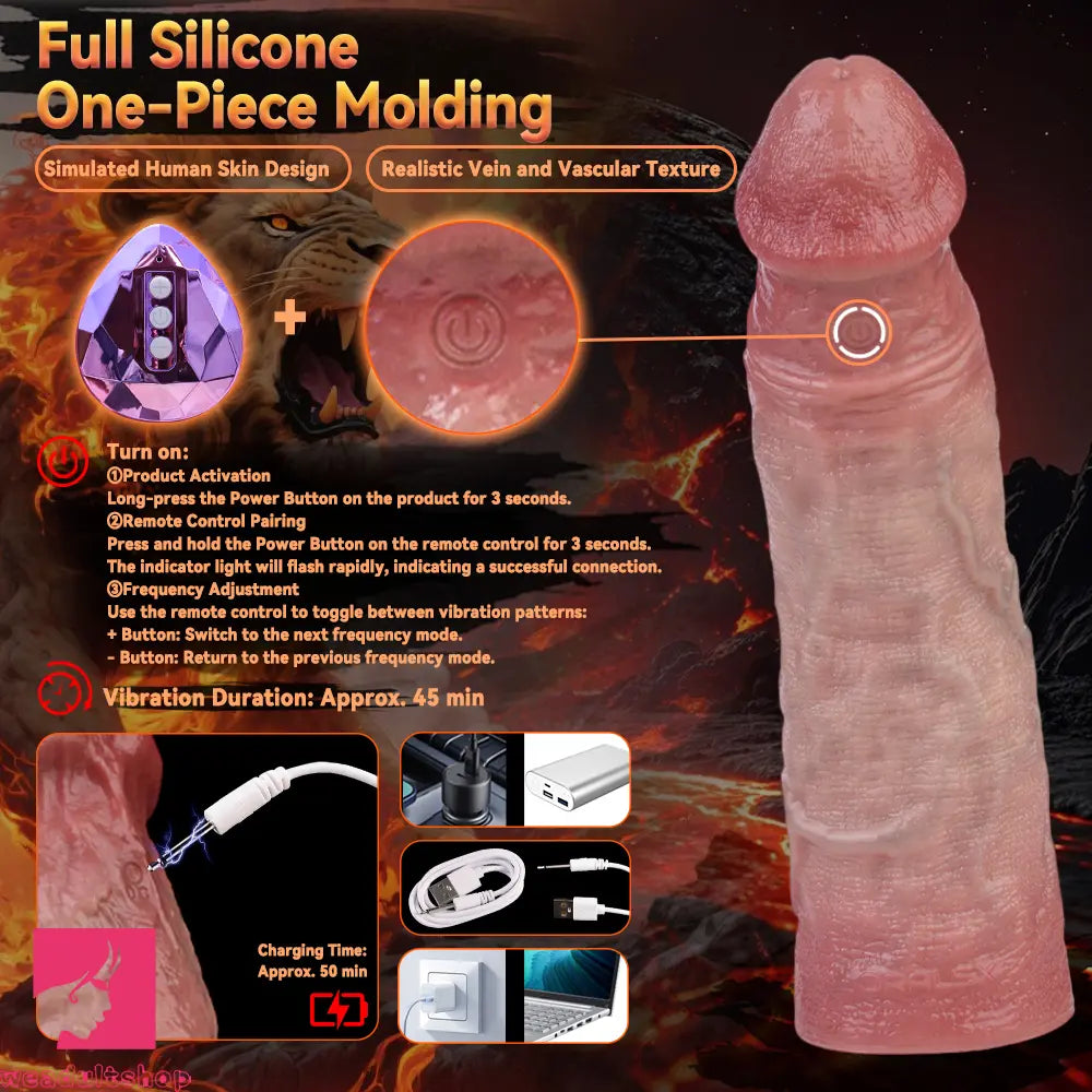 7.4in Vibrating Auto Remote Silicone Hollow Dildo Sleeve Penis Extender