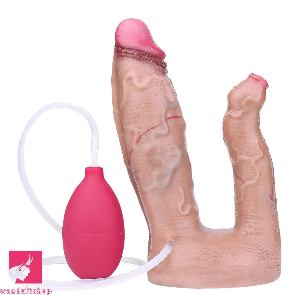 7.59in Double Density Silicone Soft Ejaculating Dual Ended Lifelike Cock Dildo