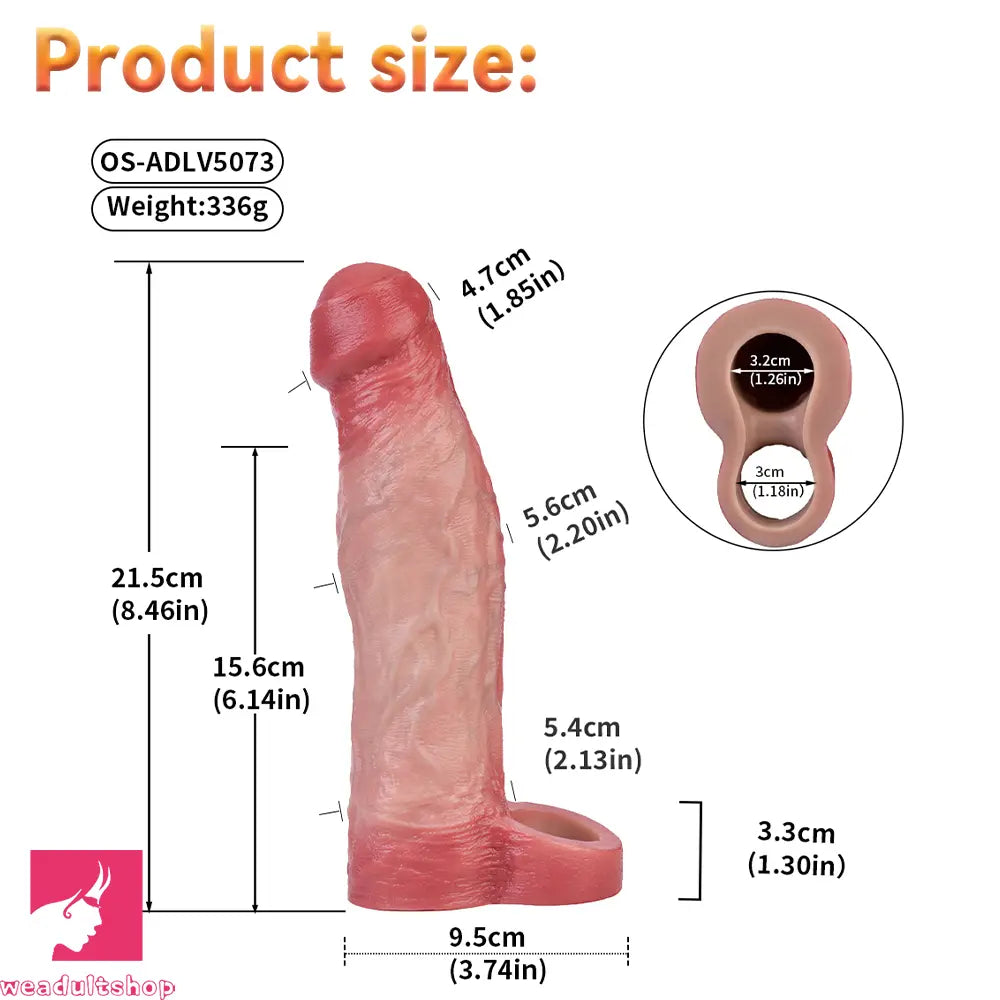 8.46in Vibrating Cock Remote Silicone Hollow Dildo Sleeve Uncut Extender