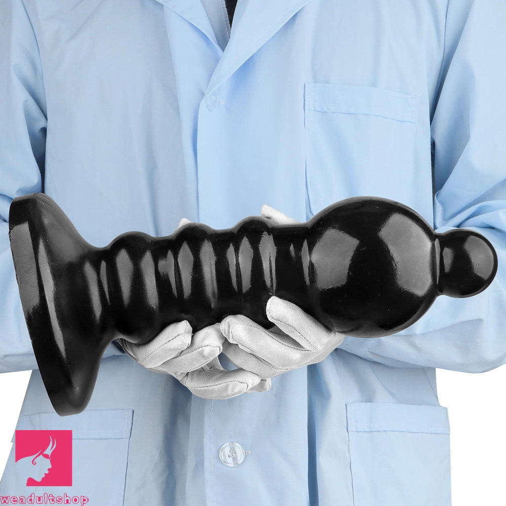 12.6in Black Pull Beads Thick Big Head Penis Anal Plug PVC Cock Dildo