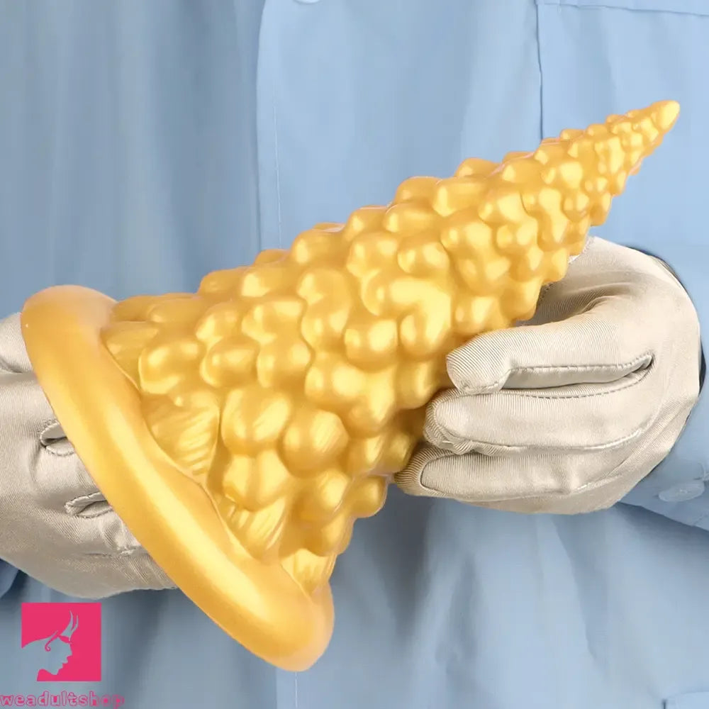 7.87in Golden Silicone Soft Anal Plug Clit Expansion Suction Cup Dildo