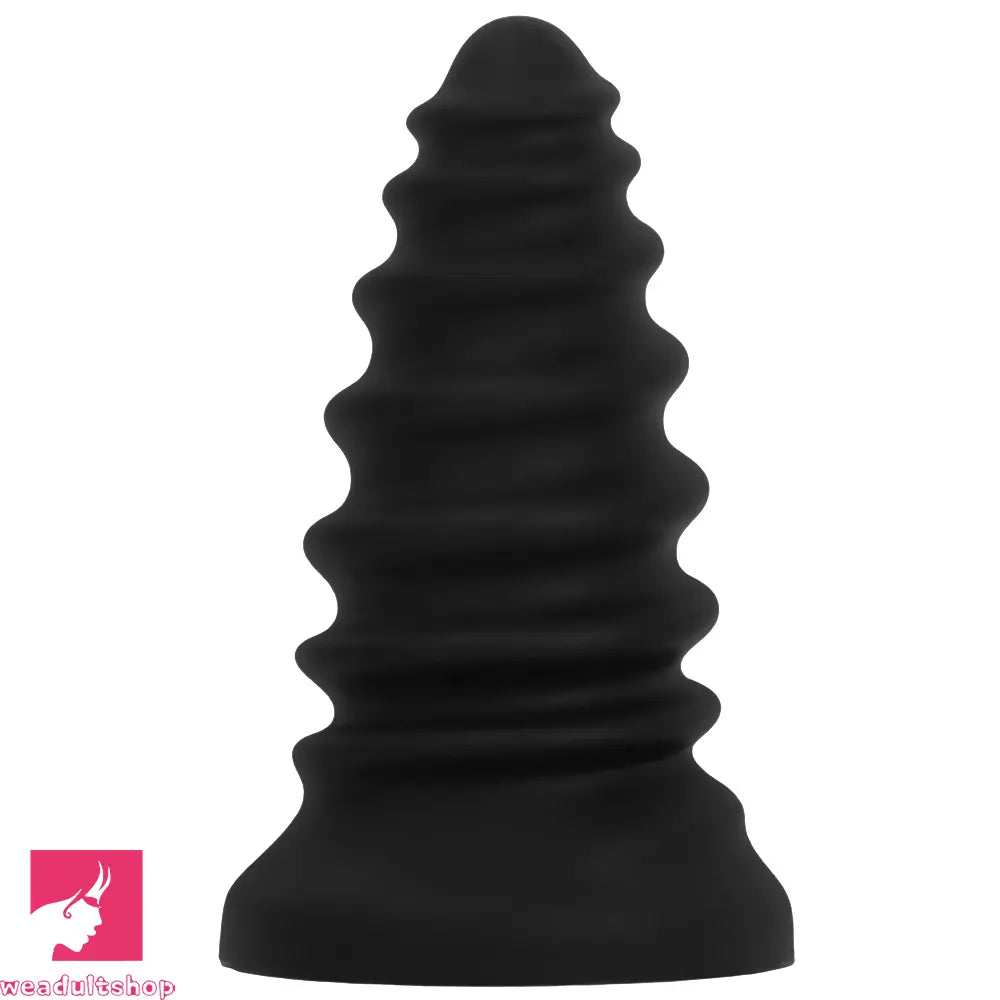 4.92in 5.7in 6.69in 7.48in Black Silicone Screws Anal Dilator Cock Dildo
