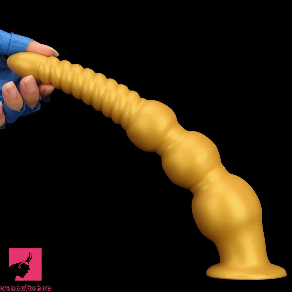 9.44in 13.38in Gold Silicone Pointed Thread Long Large Soft Cock Dildo
