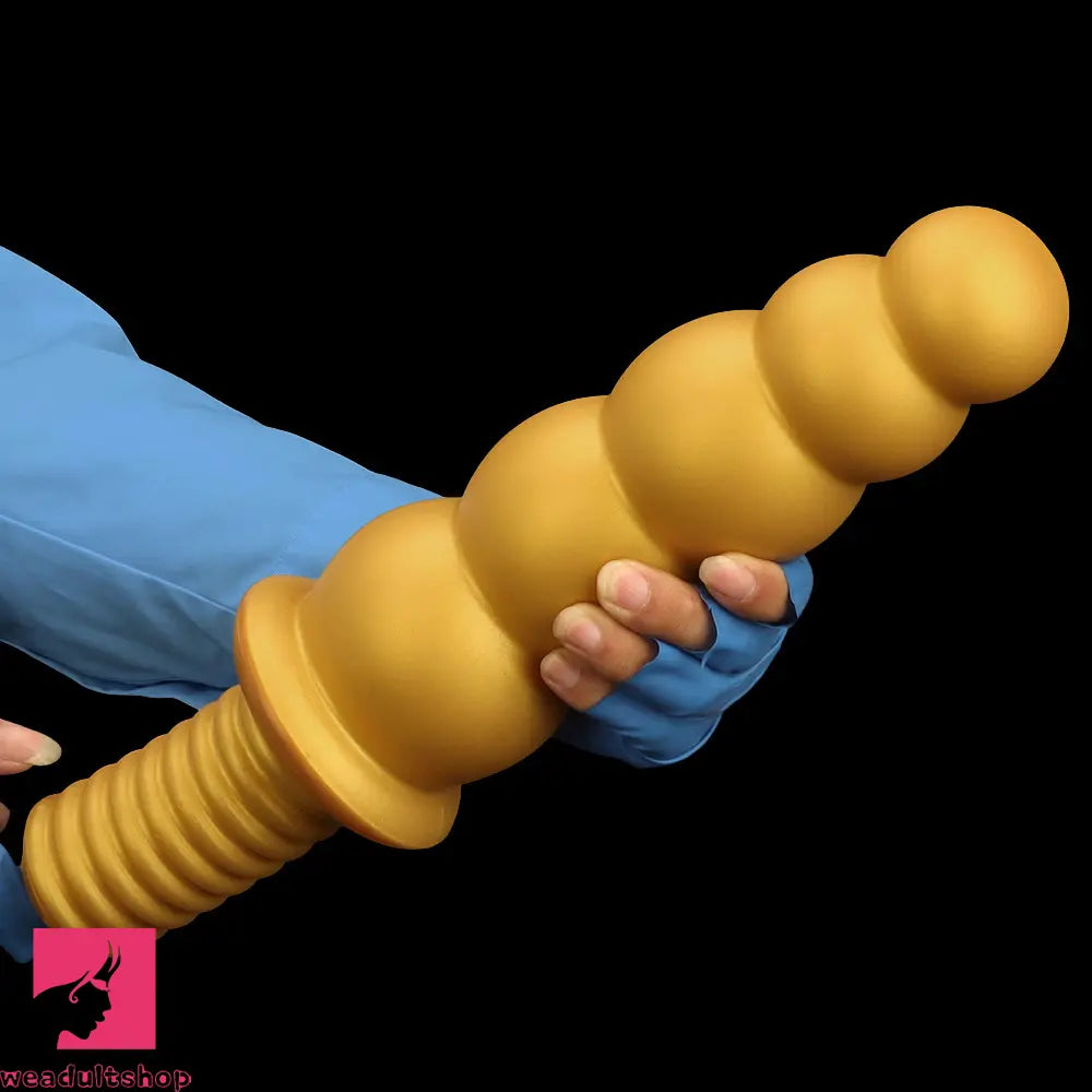10.62in 14.56in Gold Silicone Anal Plug Dildo With Handle For Love Sex