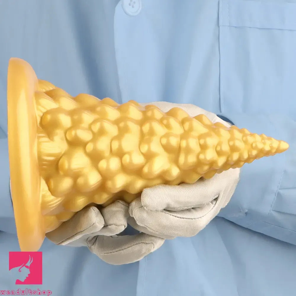 7.87in Golden Silicone Soft Anal Plug Clit Expansion Suction Cup Dildo