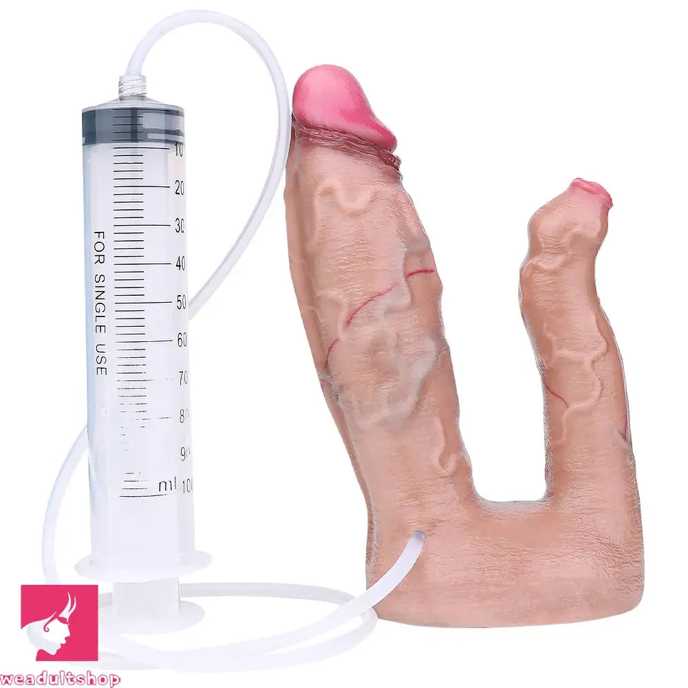 7.59in Double Density Silicone Soft Ejaculating Dual Ended Lifelike Cock Dildo