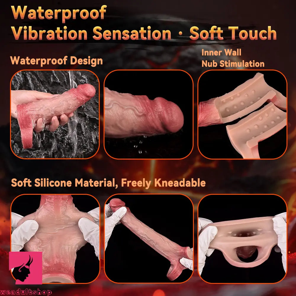 6.3in Vibrating Realistic Remote Silicone Hollow Dildo Sleeve Penis Extender