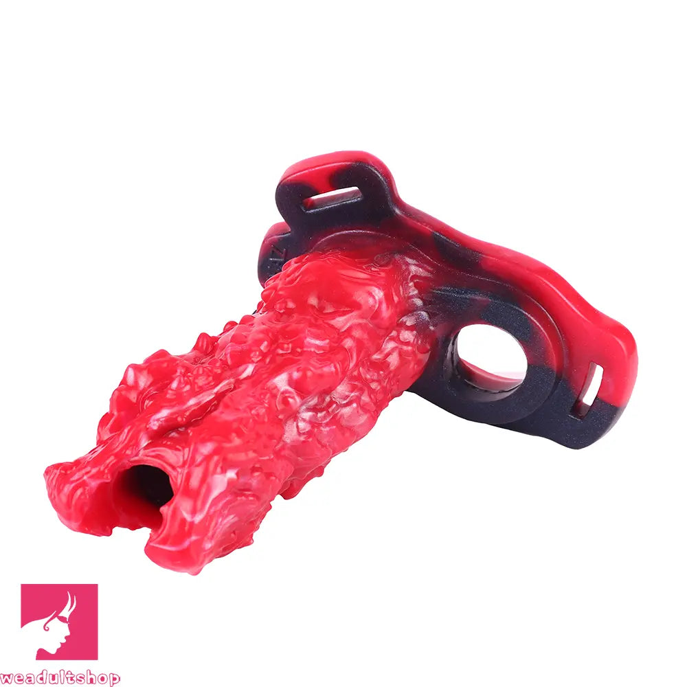 5.62in Hollow Dildo Built-in Keel Vibration Remote Strapon Animal Penis Sleeve