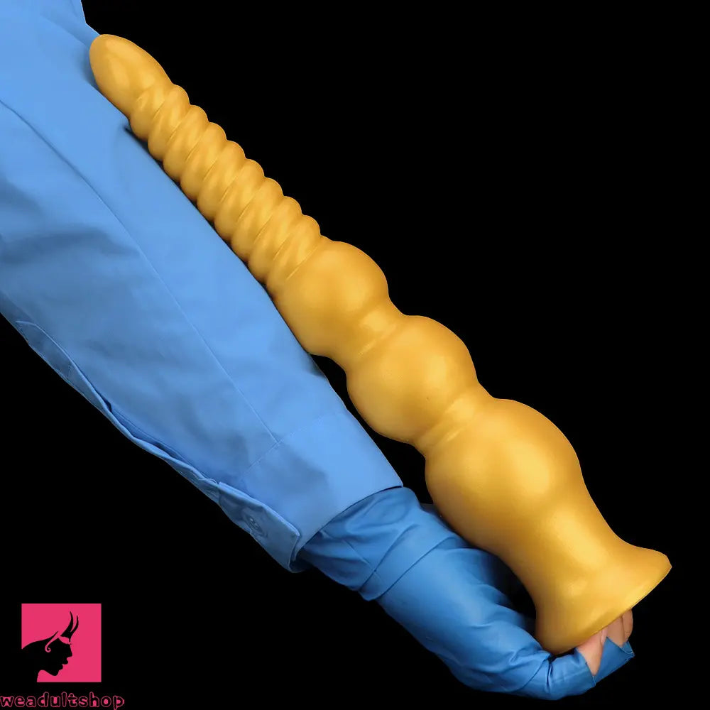 9.44in 13.38in Gold Silicone Pointed Thread Long Large Soft Cock Dildo