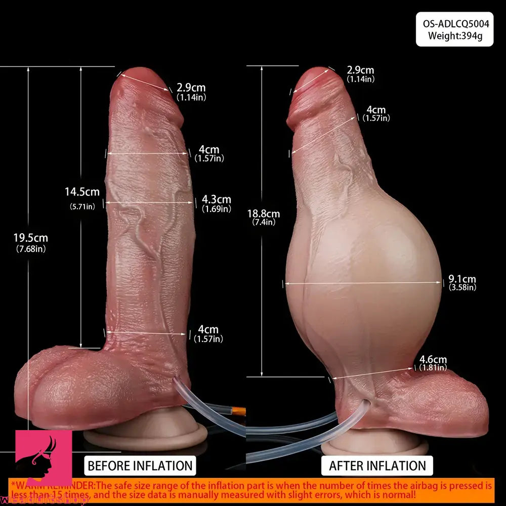 7.8in Liquid Silicone Soft Realistic Penis Inflatable Ejaculating Anal Dildo