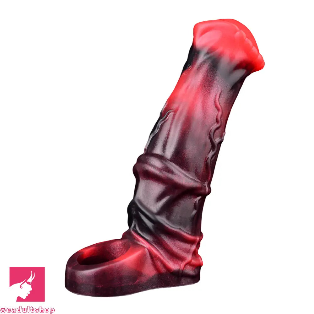 5.58in 7.17in Silicone Horse Penis Sleeve Cock Ring Hollow Vibrating Dildo