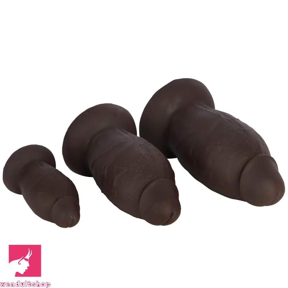 5.9in 8.66in 10.03in Coffee Eggless Large Anal Plug Penis Silicone Anal Dildo