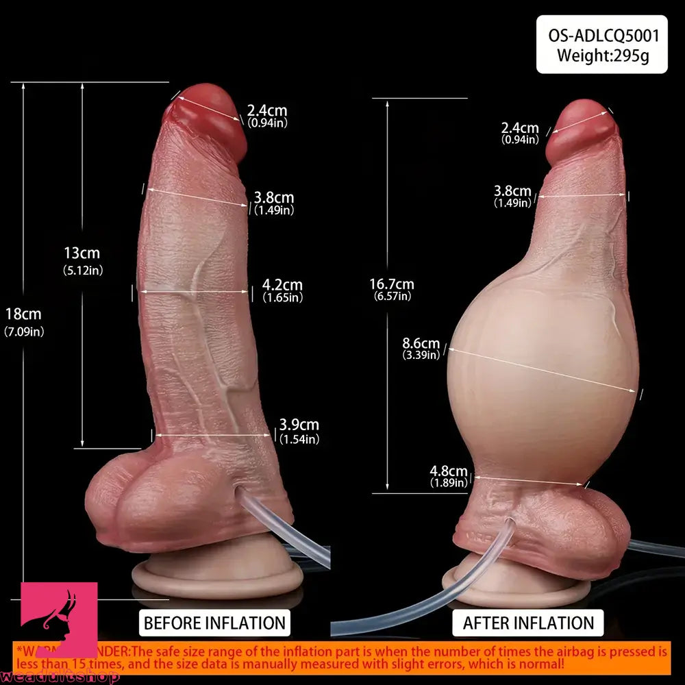 7.09in Realistic Inflatable Cumming Cock Female Masturbator Anal Dildo