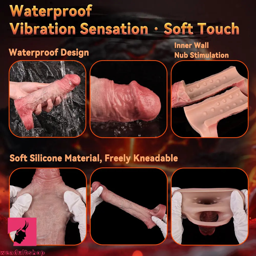 7.4in Vibrating Auto Remote Silicone Hollow Dildo Sleeve Penis Extender