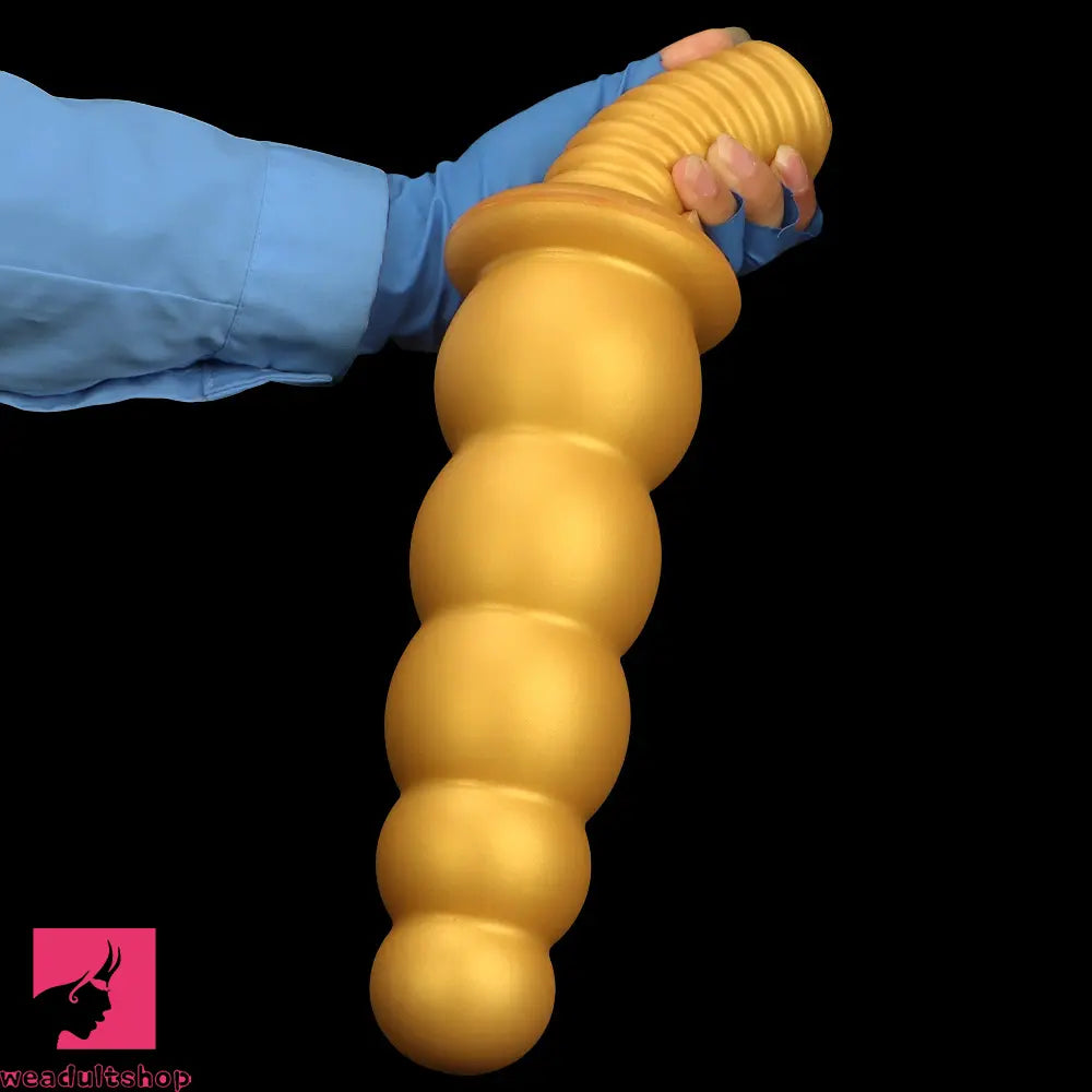 10.62in 14.56in Gold Silicone Anal Plug Dildo With Handle For Love Sex