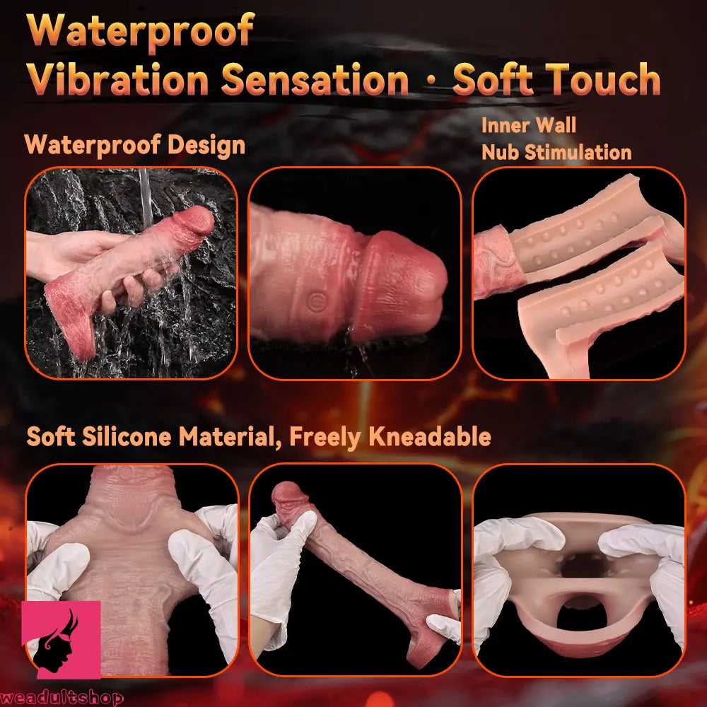 7.36in Vibrating Realistic Remote Silicone Hollow Real Dildo Sleeve Extender