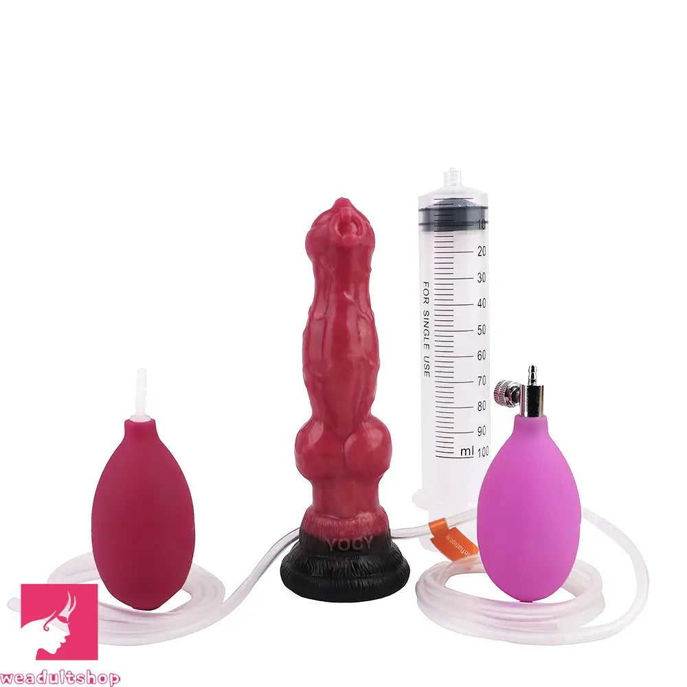 7.08in Wolf Silicone Soft Ejaculating Inflatable Knot Dildo For Adults Love