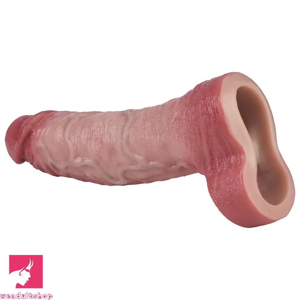 7.36in Vibrating Realistic Remote Silicone Hollow Real Dildo Sleeve Extender