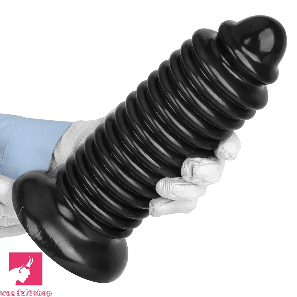 6.88in 9.84in Black Pointed Tip Threaded Big PVC Butt Plug Cock Dildo