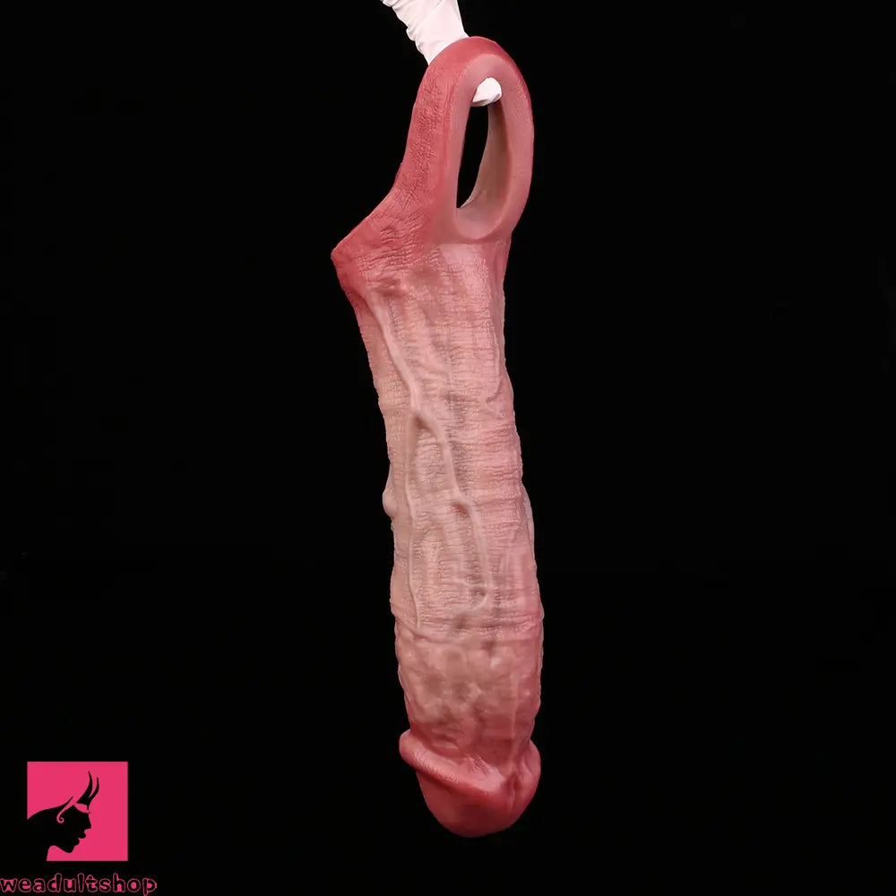 8.03in Realistic Blue Veins Hollow Dildo Cock Sleeve With Soft Penis Ring