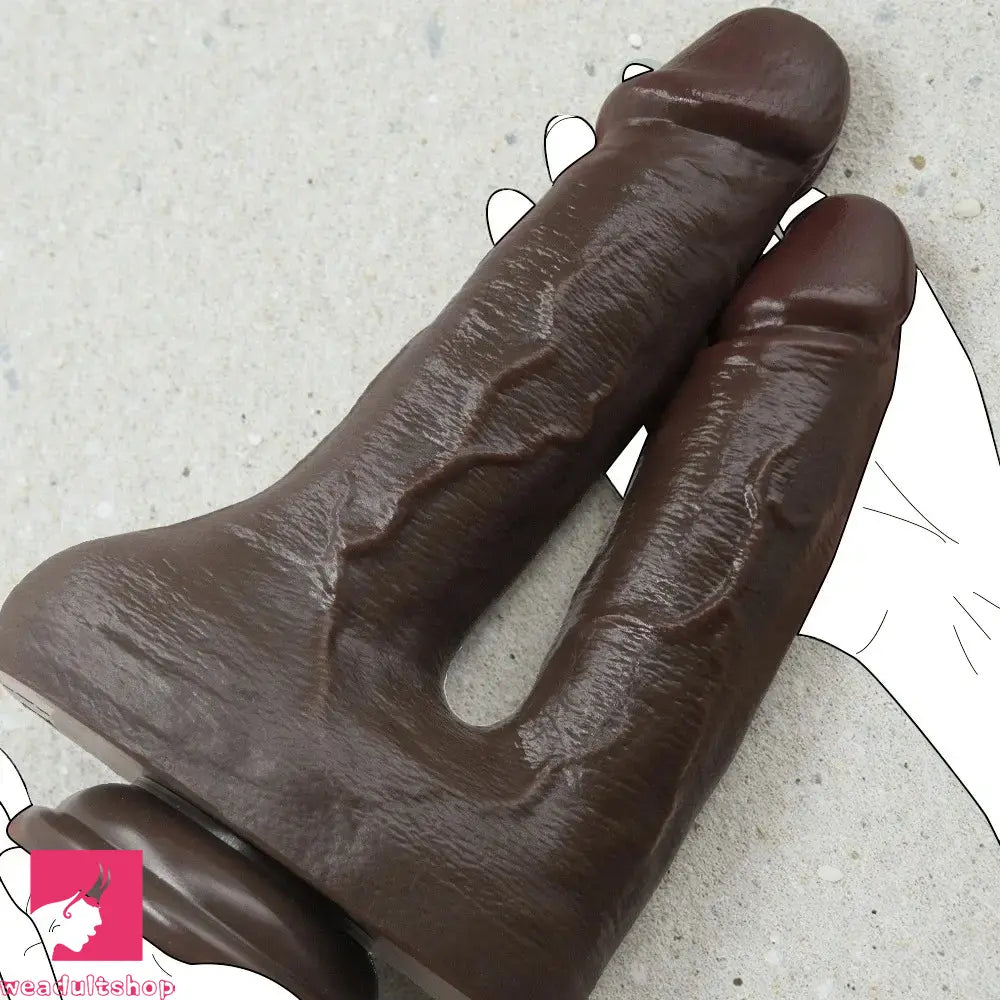 9.84in Realistic Double-Ended Liquid Silicone Flexible Ebony Large Soft Dildo