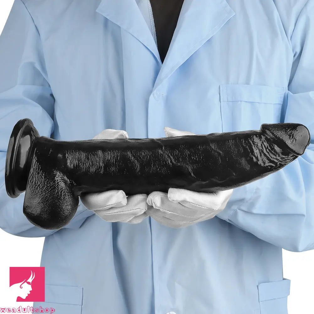 12.2in Big Black PVC Cock Dildo Suction Cup Hand-Free Play Gay Sex Toy