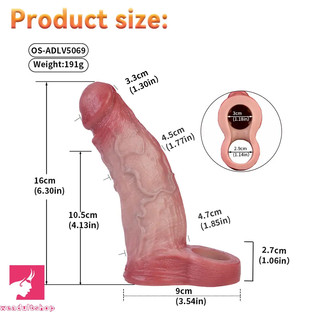 6.3in Vibrating Realistic Remote Silicone Hollow Dildo Sleeve Penis Extender