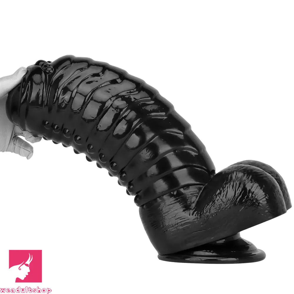 12.2in 13.38in Black PVC Large Thick Giant Caterpillar Clit Dilation Dildo