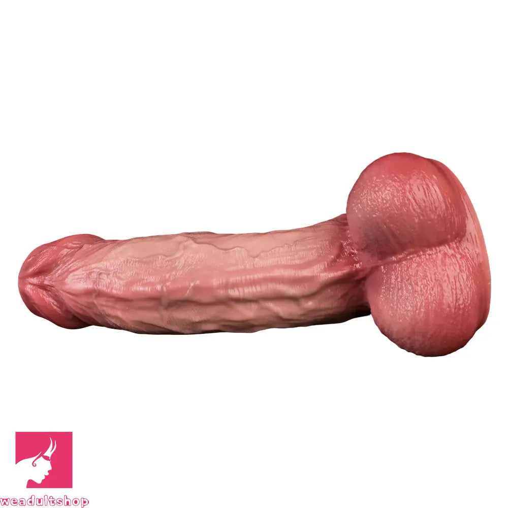 8.11in Double-layer Liquid Silicone Skin-like Soft Uncut Dildo Cock Sex Toy