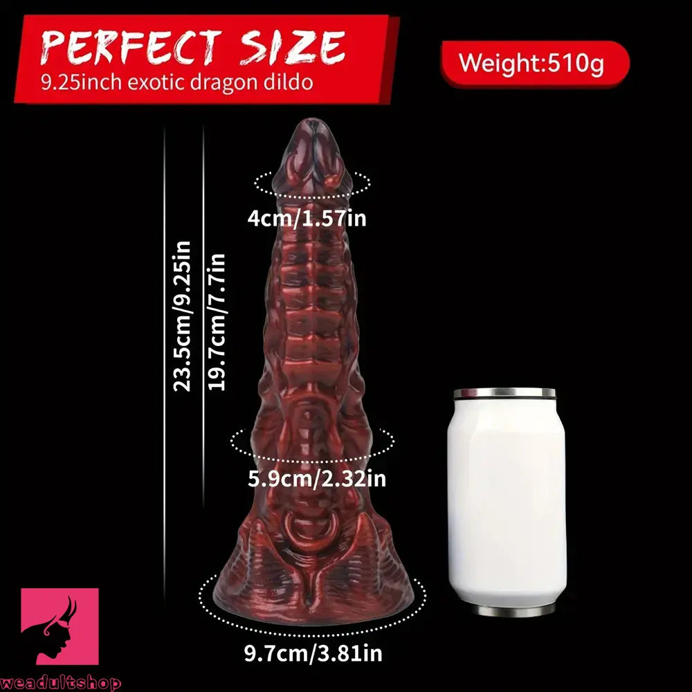 9.25in Monster Thick Knotted Penis Women Dragon Red Silicone Anal Dildo
