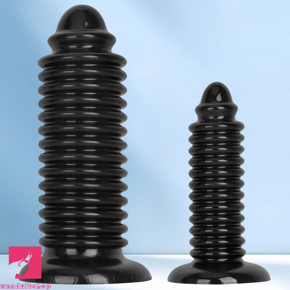 6.88in 9.84in Black Pointed Tip Threaded Big PVC Butt Plug Cock Dildo