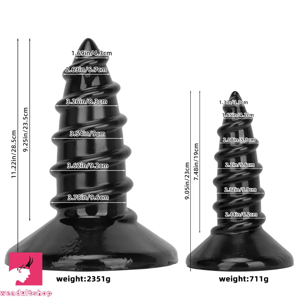 9.05in 11.22in Black Oversized Screw Giant PVC Penis Anal Plug Fat Dildo