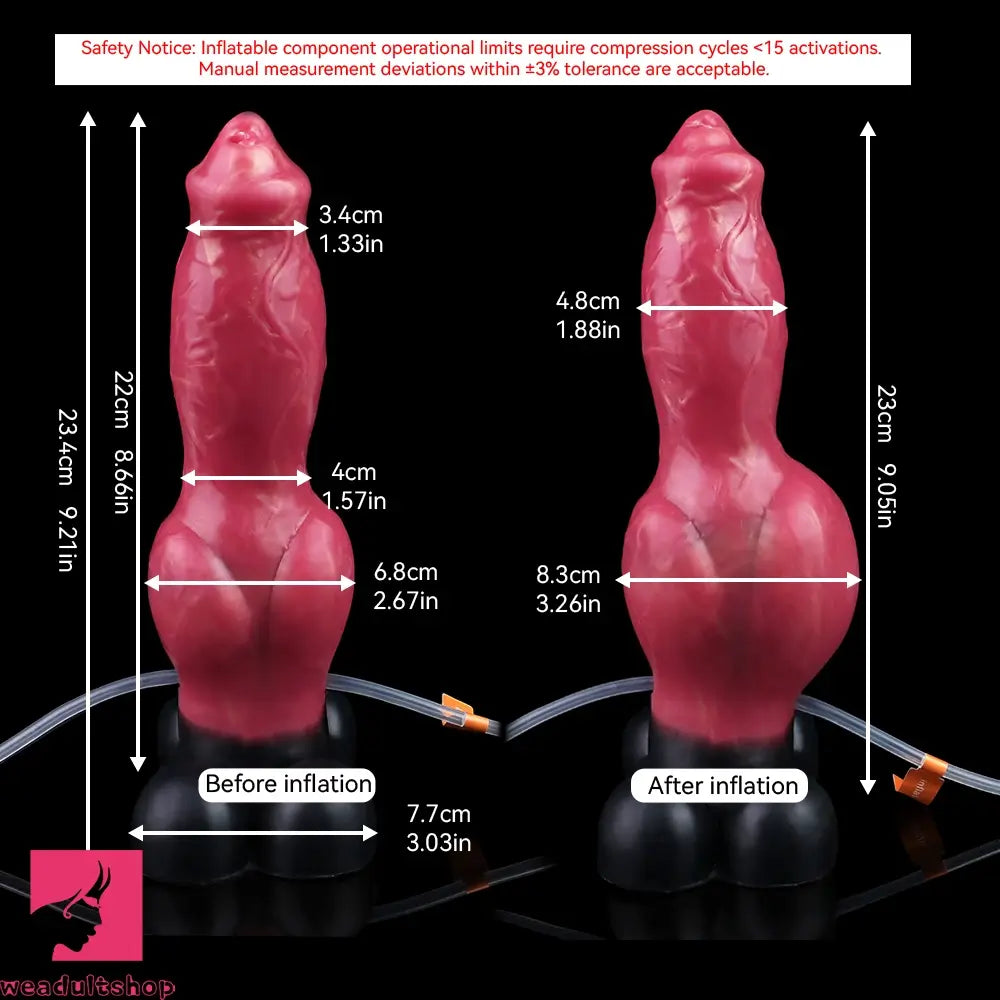 7.24in 9.21in Ejaculating Inflatable Dog Knot Silicone Soft Penis Odd Dildo