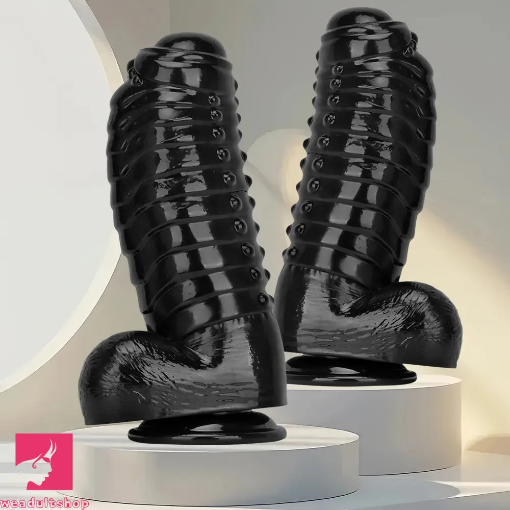 12.2in 13.38in Black PVC Large Thick Giant Caterpillar Clit Dilation Dildo