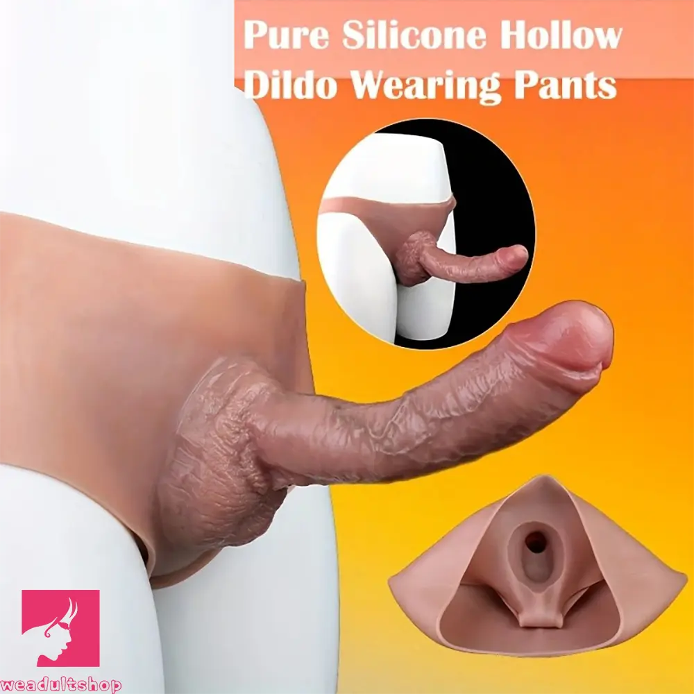 8.78in Unisex Pure Silicone Cock Skin-Friendly Stretchable Hollow Dildo Panty