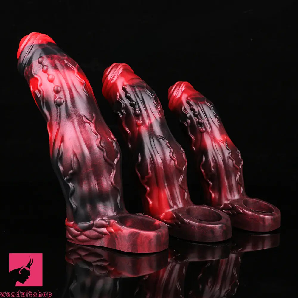 6.18in 6.85in 7.95in Uncut Dog Knot Spiked Soft Dildo Sleeve Penis Extender