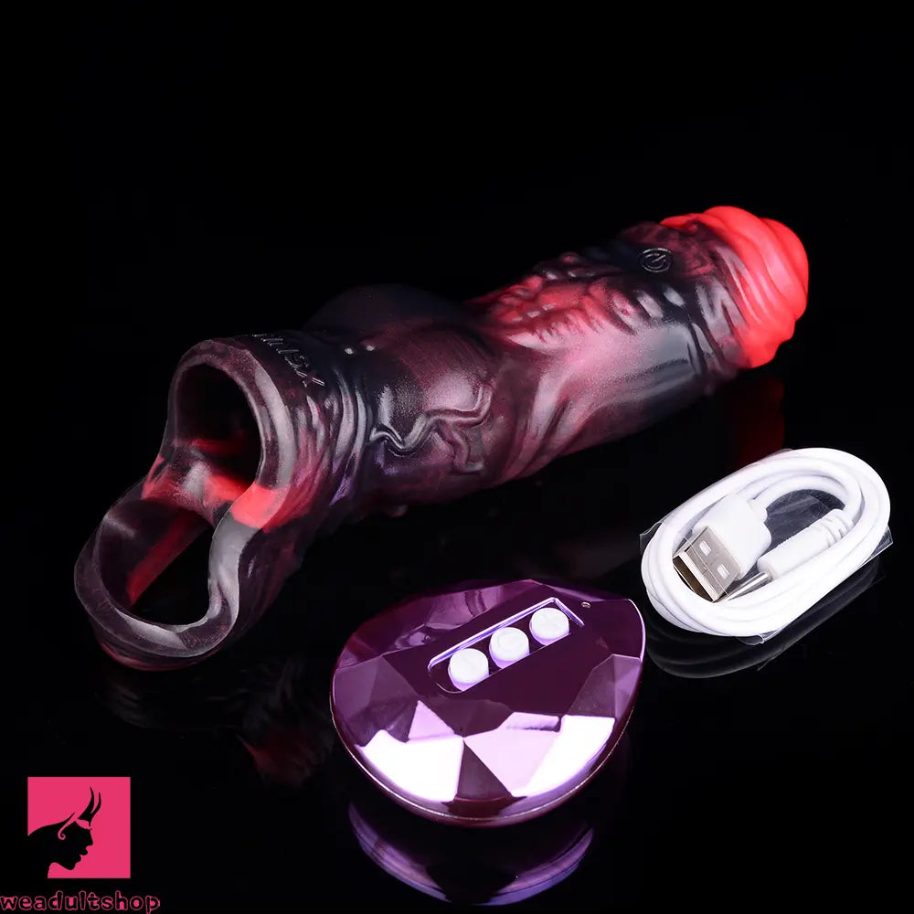 5.91in Silicone Vibrating Dog Tentacle Dildo Sleeve Knot Dildo With Cock Ring