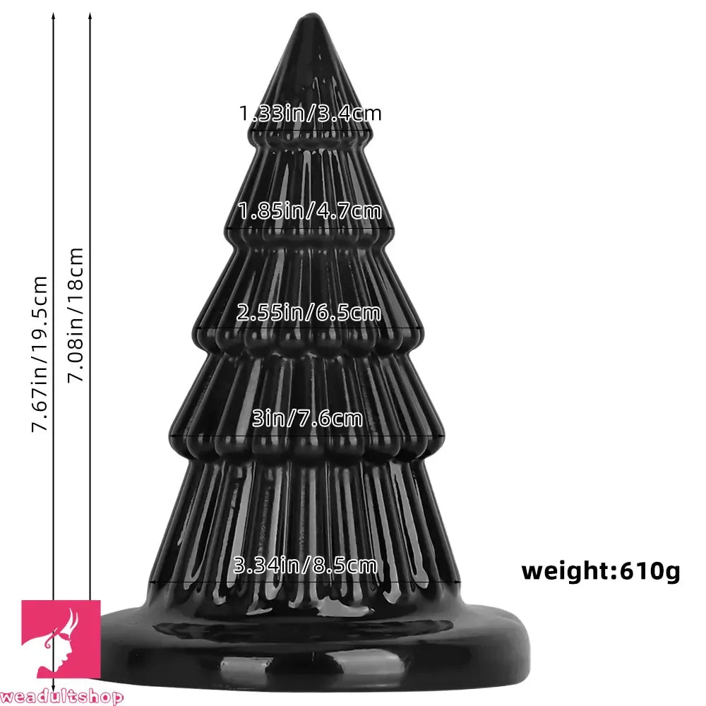 7.67in Christmas Tree PVC Black Extra Butt Plug Cock Dildo With Suction Cup