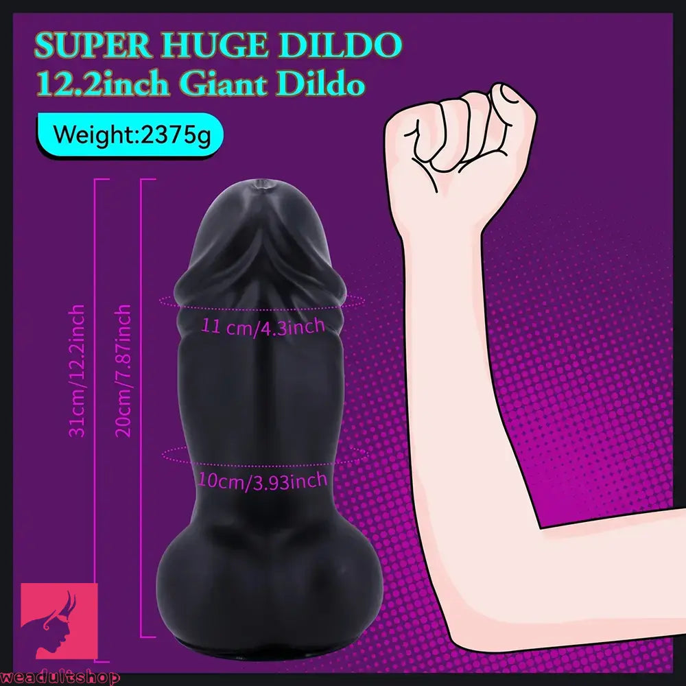 12.2in Super Thick Huge Black Rooster Penis Dildo With Suction Cup Toy
